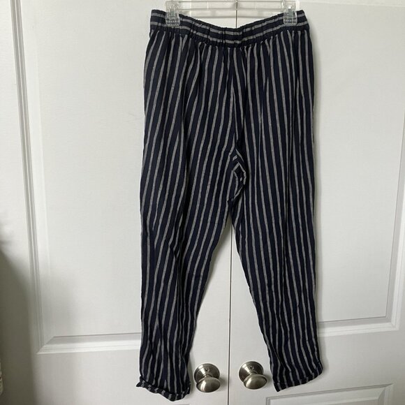 Ellen Tracy Linen Pants Womens S Blue Stripe Cropped Coastal Drawstring Boho - Picture 4 of 10